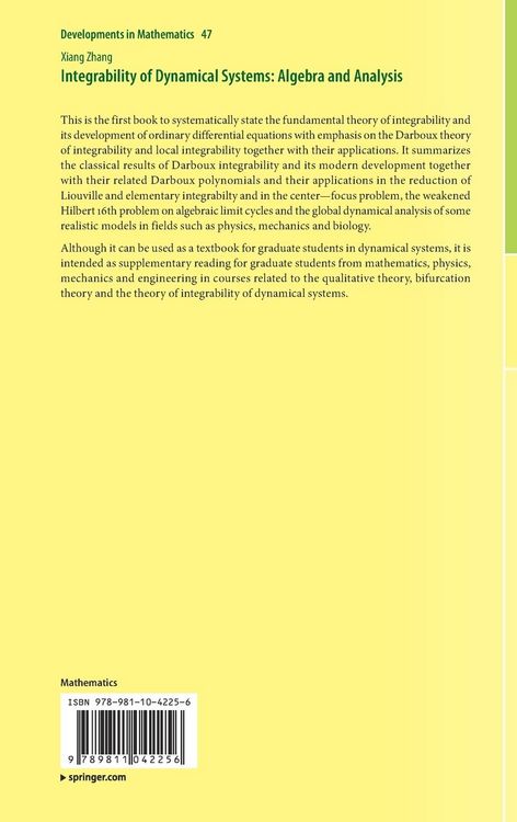 Produktbild: Integrability of Dynamical Systems: Algebra and Analysis