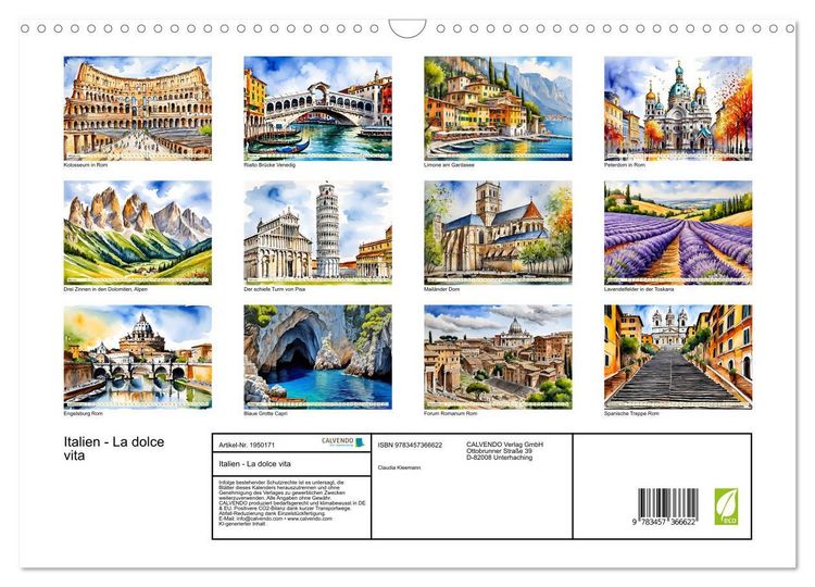 Produktbild: Italien - La dolce vita (Wandkalender 2026 DIN A3 quer), CALVENDO Monatskalender