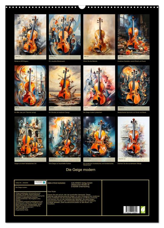 Produktbild: Die Geige modern (Wandkalender 2026 DIN A2 hoch), CALVENDO Monatskalender