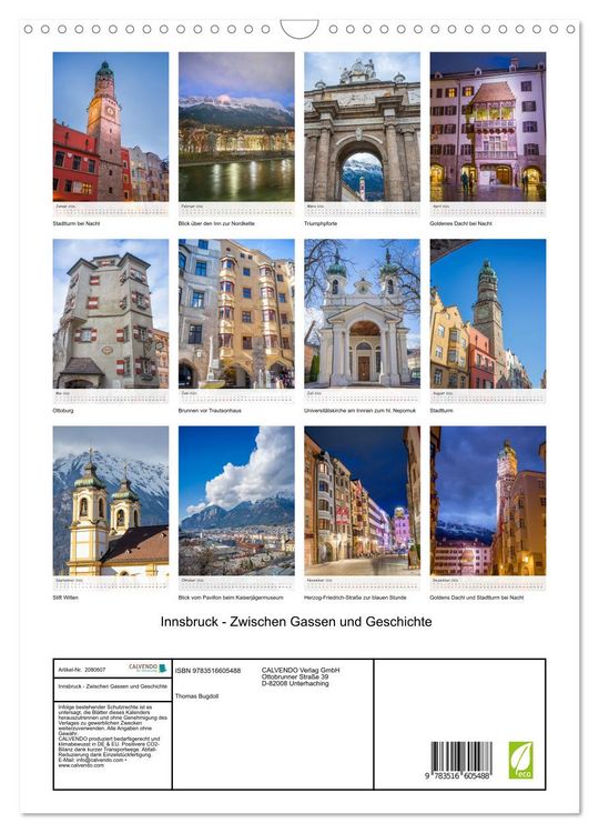 Produktbild: Innsbruck - Zwischen Gassen und Geschichte (Wandkalender 2026 DIN A3 hoch), CALVENDO Monatskalender