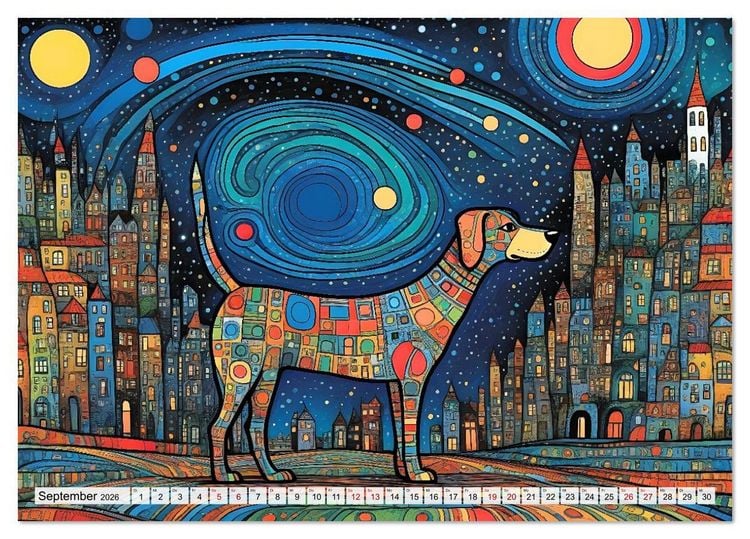 Produktbild: Bunte Hundebande (Tischkalender 2026 DIN A5 quer), CALVENDO Monatskalender