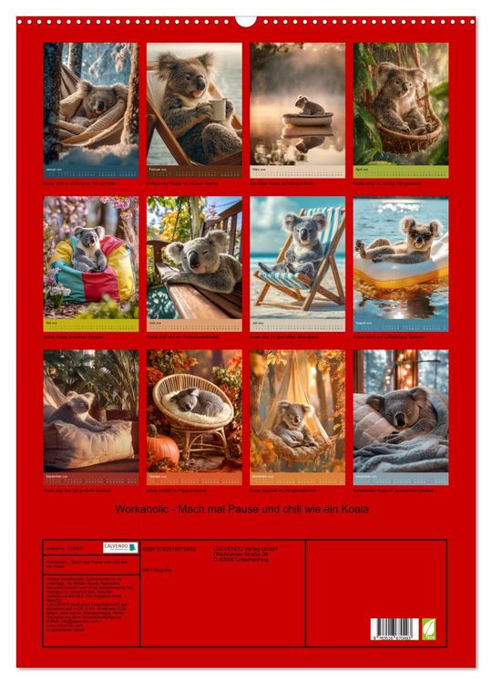 Produktbild: Workaholic - Mach mal Pause und chill wie ein Koala (Wandkalender 2026 DIN A2 hoch), CALVENDO Monatskalender