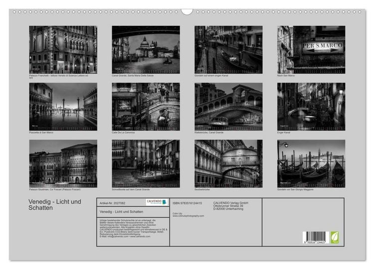 Produktbild: Venedig - Licht und Schatten (Wandkalender 2026 DIN A2 quer), CALVENDO Monatskalender