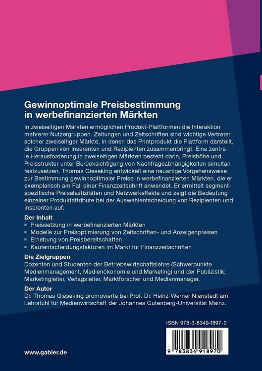 Produktbild: Gewinnoptimale Preisbestimmung in werbefinanzierten M&auml;rkten