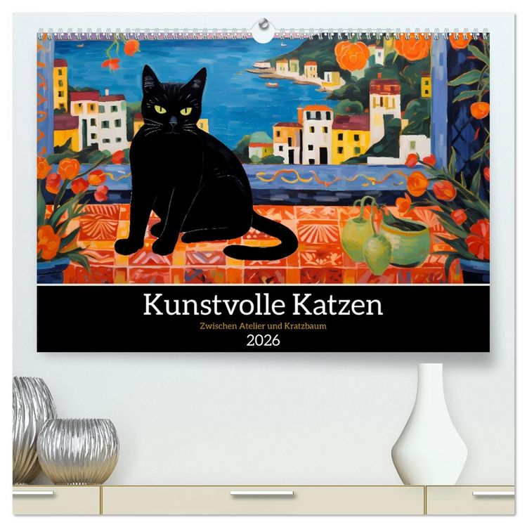 Produktbild: Kunstvolle Katzen (hochwertiger Premium Wandkalender 2026 DIN A2 quer), Kunstdruck in Hochglanz