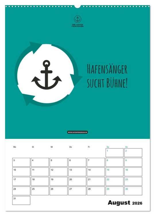 Produktbild: hafenprinzessin: Ankertr&auml;ume & Meer - Der moderne Zitate-Wandkalender f&uuml;r maritime Lebensmomente! (Wandkalender 2026 DIN A2 hoch), CALVENDO Monatskalender