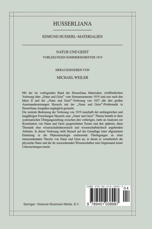 Produktbild: Natur und Geist: Vorlesungen Sommersemester 1919