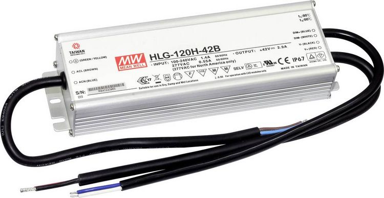 Produktbild: MEAN WELL HLG-120H-24B LED-Treiber, LED-Trafo Konstantspannung, Konstantstrom 120 W 5 A 12 - 24 V/DC dimmbar, PFC-Schaltkreis, &Uuml;berlastschutz 1 St.