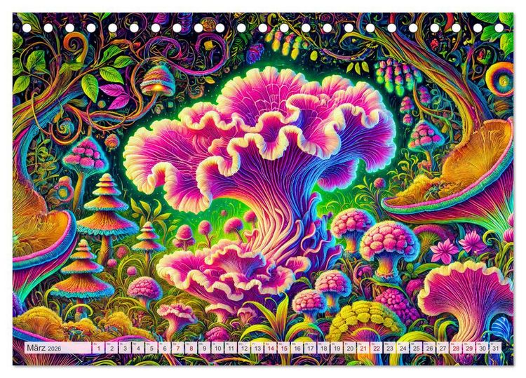 Produktbild: Psychedelische Pilze - Die bunte Welt der magischen Pilze (Tischkalender 2026 DIN A5 quer), CALVENDO Monatskalender