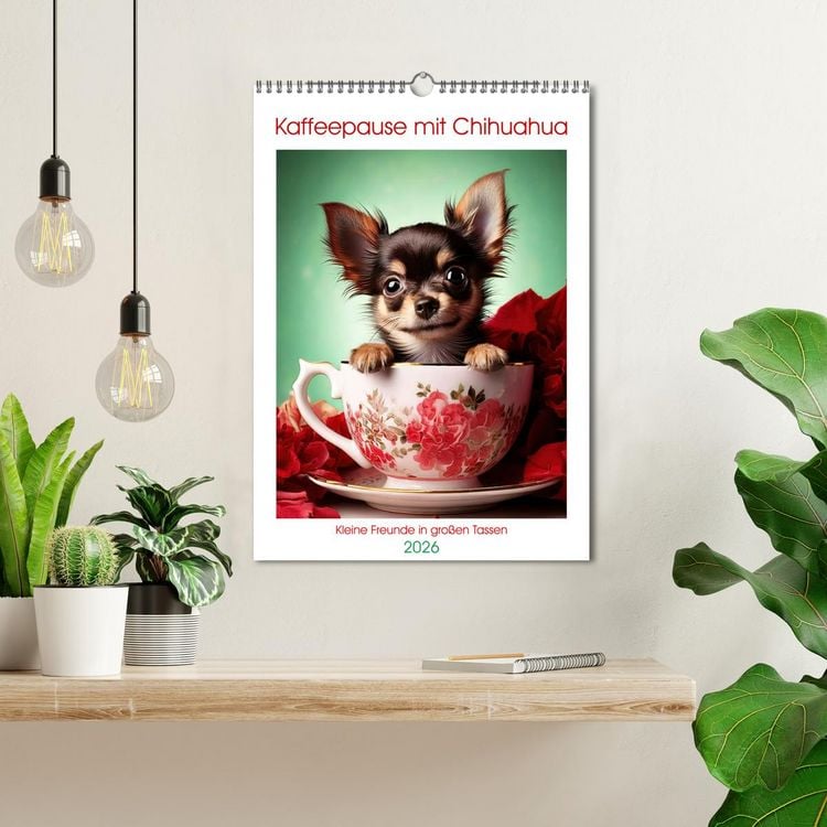 Produktbild: Kaffeepause mit Chihuahua - Kleine Freunde in gro&szlig;en Tassen (Wandkalender 2026 DIN A3 hoch), CALVENDO Monatskalender