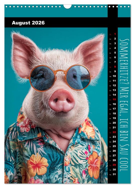 Produktbild: Coole Sau - Lustiger Spr&uuml;che Kalender mit witzigen Schweinchen (Wandkalender 2026 DIN A3 hoch), CALVENDO Monatskalender