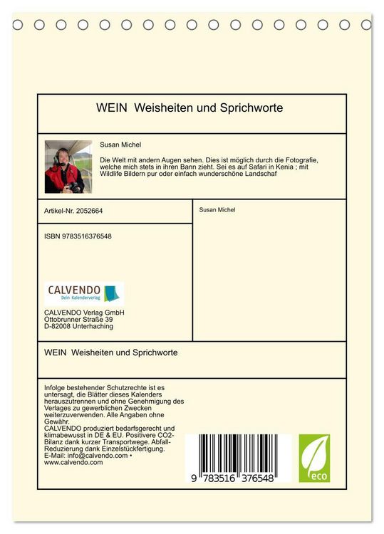 Produktbild: WEIN Weisheiten und Sprichworte (Tischkalender 2026 DIN A5 hoch), CALVENDO Monatskalender