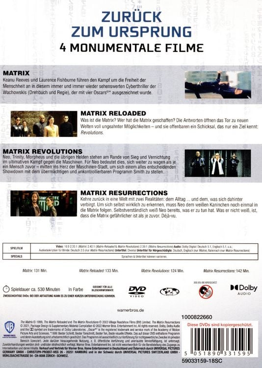 Produktbild: Matrix 4-Film D&eacute;j&agrave; Vu Collection [4 DVDs]