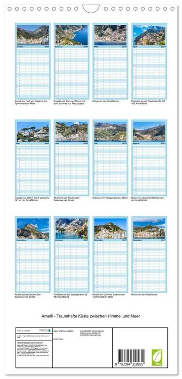 Produktbild: Familienplaner 2027 - Amalfi - Traumhafte K&uuml;ste zwischen Himmel und Meer mit 5 Spalten (Wandkalender, 21 x 45 cm) CALVENDO