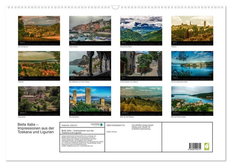 Produktbild: Bella Italia &ndash; Impressionen aus der Toskana und Ligurien (Wandkalender 2027 DIN A2 quer), CALVENDO Monatskalender
