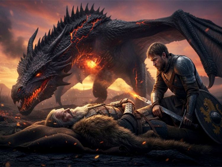 Produktbild: CALVENDO Puzzle Beowulf stirbt nach dem Sieg &uuml;ber Drachen | 1000 Teile Lege-Gr&ouml;&szlig;e 64x48cm Foto-Puzzle f&uuml;r gl&uuml;ckliche Stunden