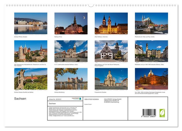 Produktbild: Sachsen (hochwertiger Premium Wandkalender 2026 DIN A2 quer), Kunstdruck in Hochglanz