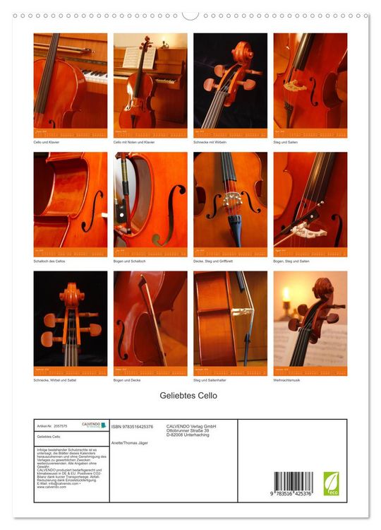 Produktbild: Geliebtes Cello (hochwertiger Premium Wandkalender 2026 DIN A2 hoch), Kunstdruck in Hochglanz