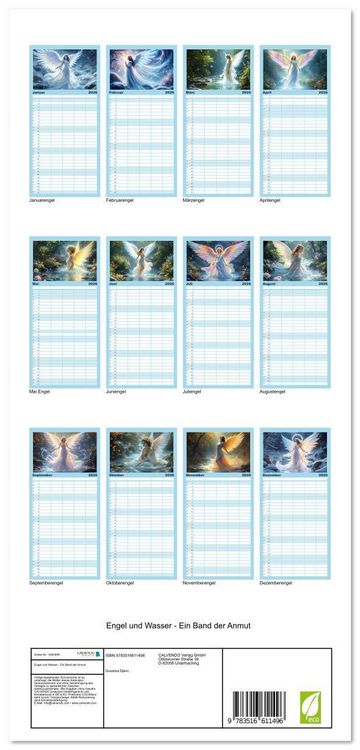 Produktbild: Familienplaner 2026 - Engel und Wasser - Ein Band der Anmut mit 5 Spalten (Wandkalender, 21 x 45 cm) CALVENDO