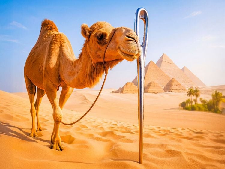 Produktbild: CALVENDO Puzzle Kamel und Nadel&ouml;hr - Keine Chance f&uuml;r Dickh&auml;uter | 1000 Teile Lege-Gr&ouml;&szlig;e 64x48cm Foto-Puzzle f&uuml;r gl&uuml;ckliche Stunden