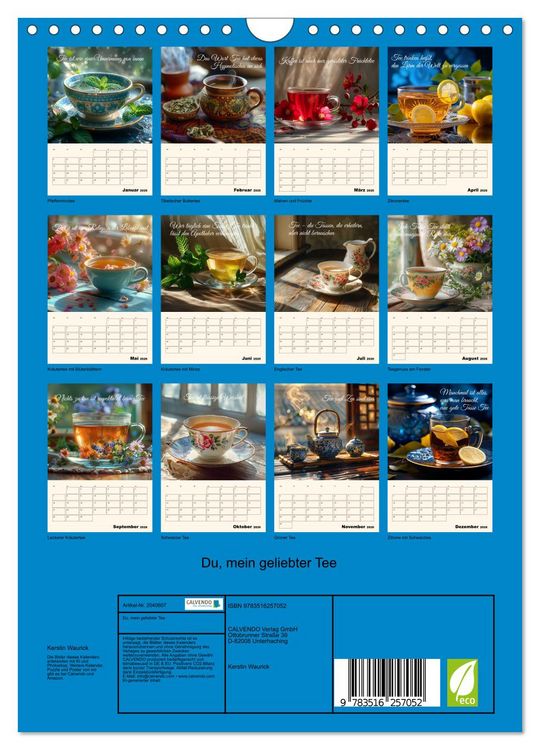 Produktbild: Du, mein geliebter Tee (Wandkalender 2026 DIN A4 hoch), CALVENDO Monatskalender