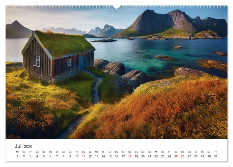 Produktbild: H&uuml;ttenzauber - Ein visueller Streifzug durch Norwegens Wildnis (hochwertiger Premium Wandkalender 2026 DIN A2 quer), Kunstdruck in Hochglanz