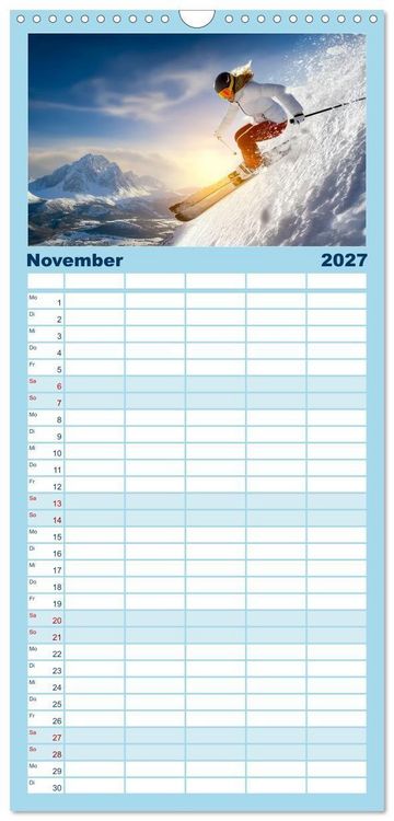 Produktbild: Familienplaner 2027 - Skifahren - endlich Schnee mit 5 Spalten (Wandkalender, 21 x 45 cm) CALVENDO