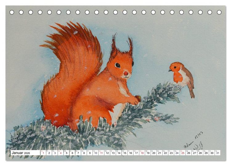 Produktbild: Eichh&ouml;rnchen in Aquarell (Tischkalender 2026 DIN A5 quer), CALVENDO Monatskalender