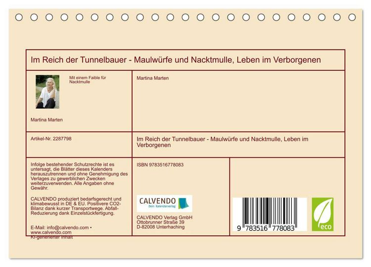 Produktbild: Im Reich der Tunnelbauer - Maulw&uuml;rfe und Nacktmulle, Leben im Verborgenen (Tischkalender 2027 DIN A5 quer), CALVENDO Monatskalender