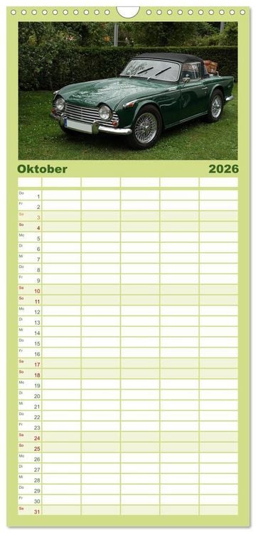 Produktbild: Familienplaner 2026 - Oldtimer vergangenger Jahrzehnte mit 5 Spalten (Wandkalender, 21 x 45 cm) CALVENDO
