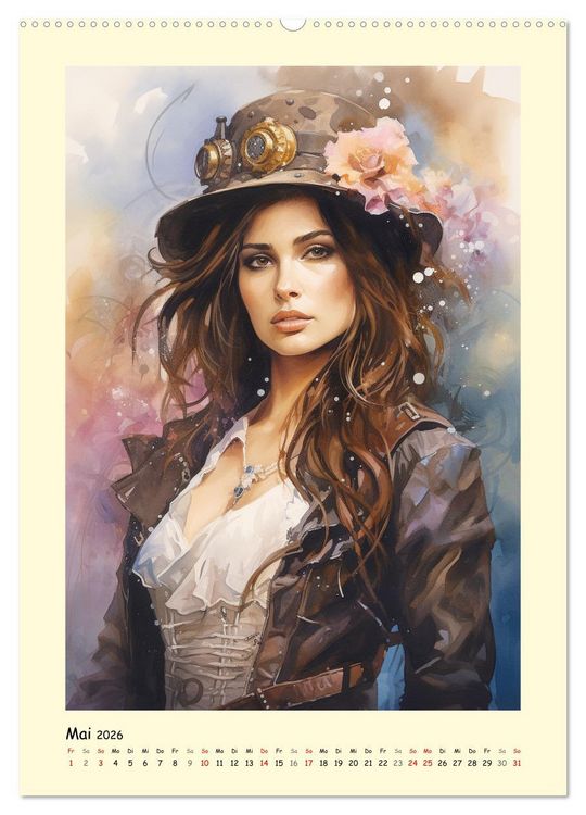 Produktbild: Sch&ouml;ne Steampunk Girls. Retro-&Auml;sthetik im Aquarell-Stil (hochwertiger Premium Wandkalender 2026 DIN A2 hoch), Kunstdruck in Hochglanz
