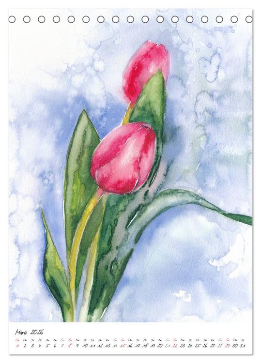 Produktbild: Bl&uuml;tenaquarelle (Tischkalender 2026 DIN A5 hoch), CALVENDO Monatskalender