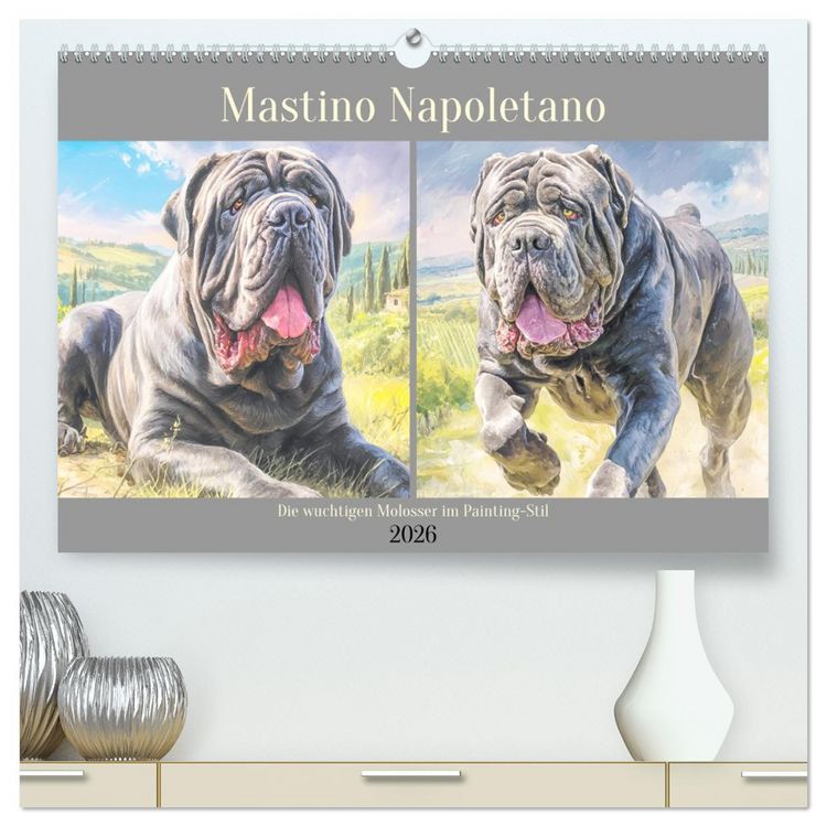 Produktbild: Mastino Napoletano. Die wuchtigen Molosser im Painting-Stil (hochwertiger Premium Wandkalender 2026 DIN A2 quer), Kunstdruck in Hochglanz