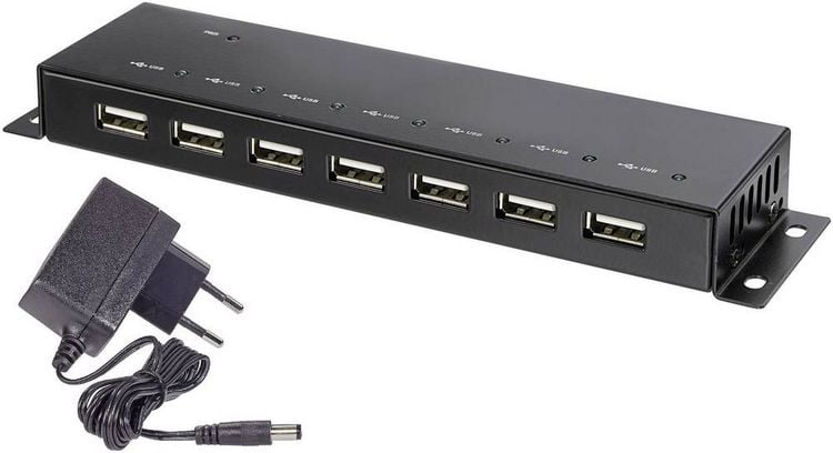 Produktbild: Renkforce RF-4791678 USB-Hub 7 Port USB-A USB 2.0 480 MBit/s Metallgeh&auml;use, zur Wandmontage Schwarz RF-4791678
