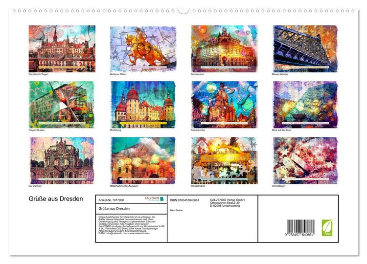 Produktbild: Gr&uuml;&szlig;e aus Dresden (Wandkalender 2026 DIN A2 quer), CALVENDO Monatskalender