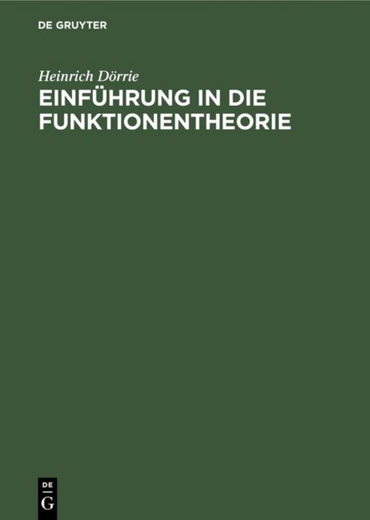 Produktbild: Einf&uuml;hrung in die Funktionentheorie