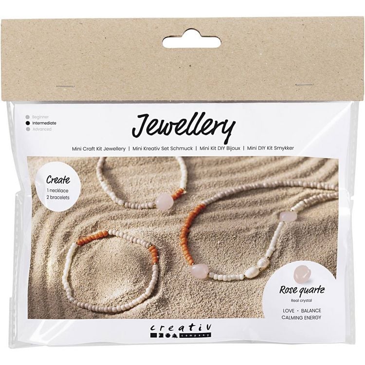 Produktbild: Creativ Company DIY Sets Beads Mini Kreativ Set Schmuck, Halskette und Armband aus Rosenquarz, Kreativ Box