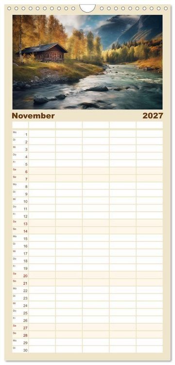 Produktbild: Familienplaner 2027 - H&uuml;ttenzauber - Ein visueller Streifzug durch Norwegens Wildnis mit 5 Spalten (Wandkalender, 21 x 45 cm) CALVENDO
