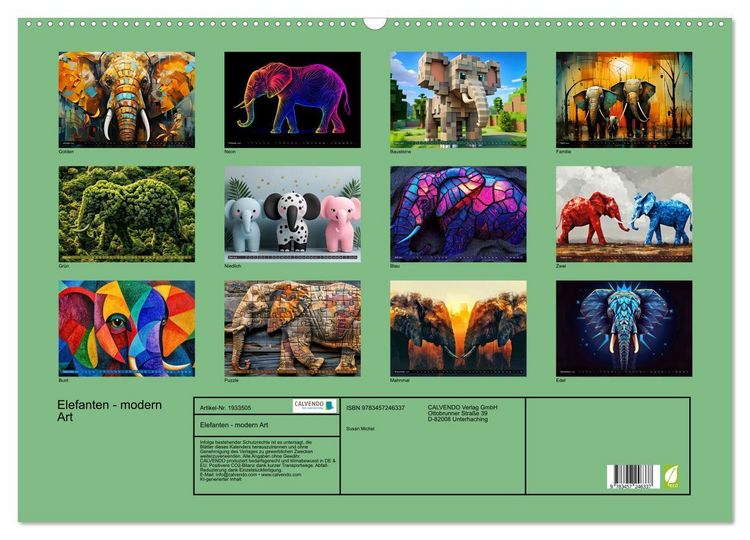 Produktbild: Elefanten - modern Art (Wandkalender 2026 DIN A2 quer), CALVENDO Monatskalender