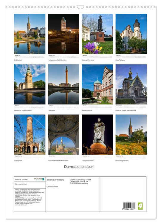Produktbild: Darmstadt erleben! (Wandkalender 2026 DIN A2 hoch), CALVENDO Monatskalender
