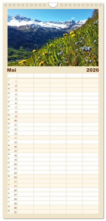 Produktbild: Familienplaner 2026 - Alpen Blick mit 5 Spalten (Wandkalender, 21 x 45 cm) CALVENDO