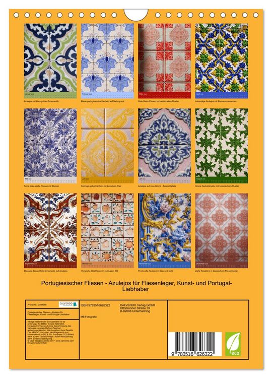 Produktbild: Portugiesischer Fliesen - Azulejos f&uuml;r Fliesenleger, Kunst- und Portugal-Liebhaber (Wandkalender 2026 DIN A4 hoch), CALVENDO Monatskalender