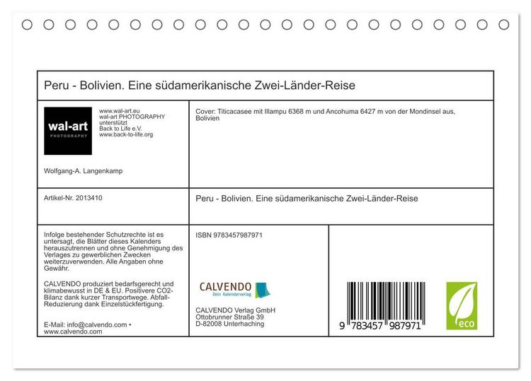 Produktbild: Peru - Bolivien. Eine s&uuml;damerikanische Zwei-L&auml;nder-Reise (Tischkalender 2026 DIN A5 quer), CALVENDO Monatskalender