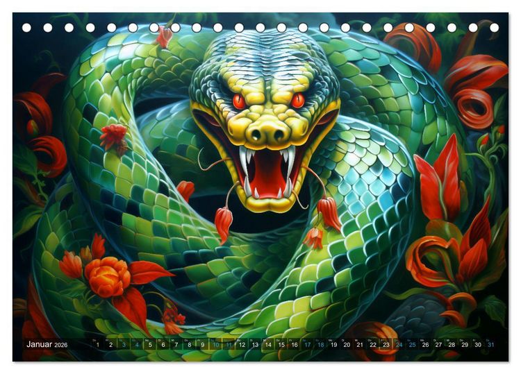 Produktbild: Jahr der Schlange - Illustrationen des chinesischen Tierkreiszeichens (Tischkalender 2026 DIN A5 quer), CALVENDO Monatskalender