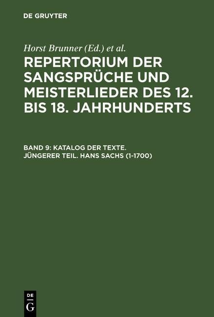 Produktbild: Katalog der Texte. J&uuml;ngerer Teil. Hans Sachs (1-1700)