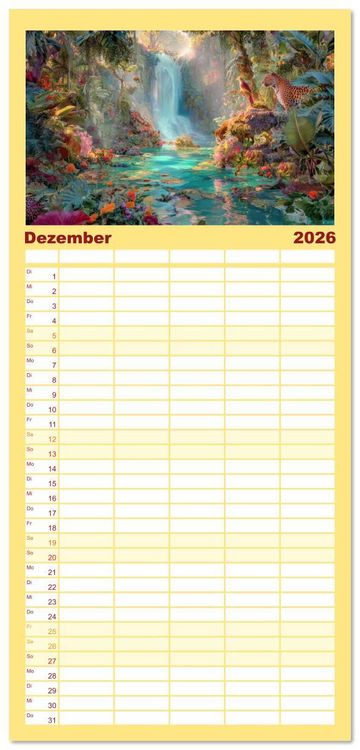 Produktbild: Familienplaner 2026 - Dschungelzauber - Kunstvolle Werke mit 5 Spalten (Wandkalender, 21 x 45 cm) CALVENDO