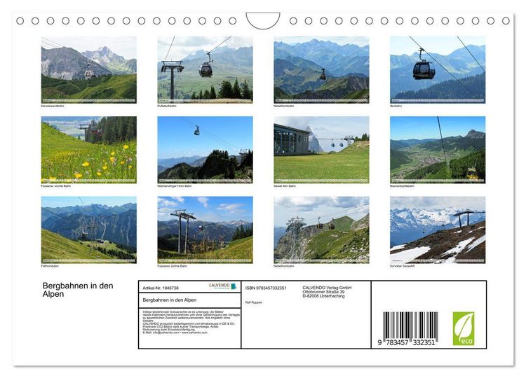 Produktbild: Bergbahnen in den Alpen (Wandkalender 2026 DIN A4 quer), CALVENDO Monatskalender