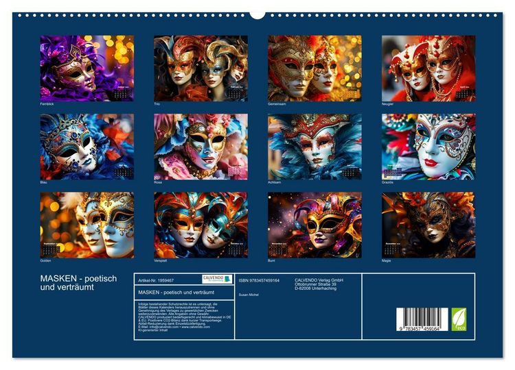 Produktbild: MASKEN - poetisch und vertr&auml;umt (hochwertiger Premium Wandkalender 2026 DIN A2 quer), Kunstdruck in Hochglanz