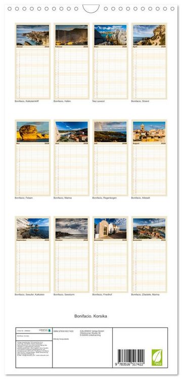 Produktbild: Familienplaner 2026 - Bonifacio. Korsika mit 5 Spalten (Wandkalender, 21 x 45 cm) CALVENDO