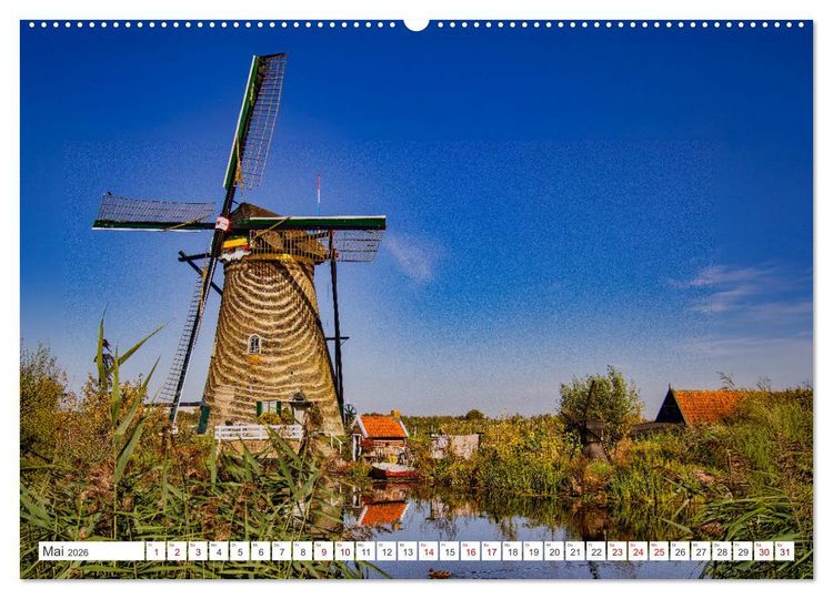 Produktbild: Die Windm&uuml;hlen von Kinderdijk - UNESCO Welterbe (hochwertiger Premium Wandkalender 2026 DIN A2 quer), Kunstdruck in Hochglanz